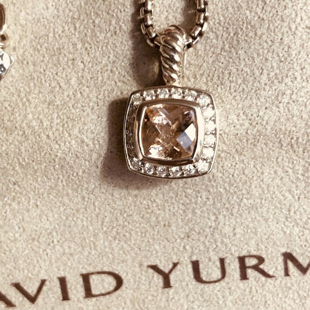 Petite Albion Pendant Necklace with Morganite & Diamonds "Mint" Preowned Condtn